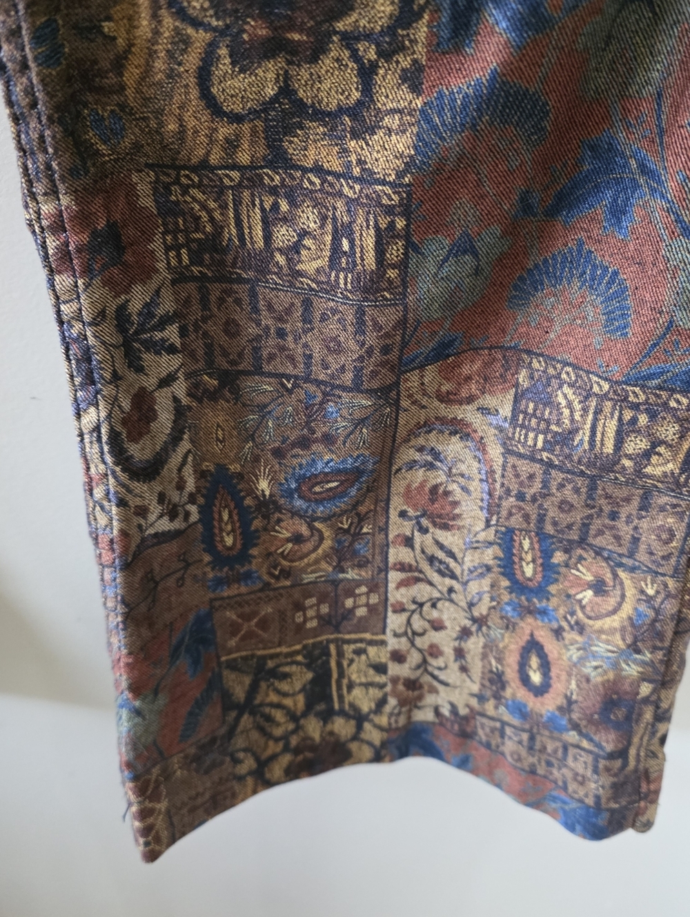 BDG 28 70s Hippie Boho Festival Paisley Tapestry Jacquard Patchwork Flare Jeans - Picture 10 of 16